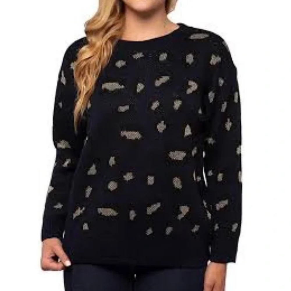 Kendall + Kylie Navy/Gold/Black Leopard Print Sweater Size M